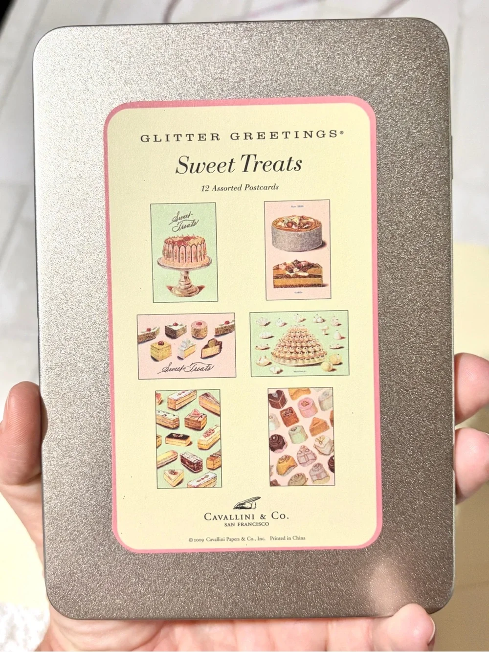 11 Cards & Tin Sweet Treats Glitter Greetings Post Card Set by Cavallini & Co